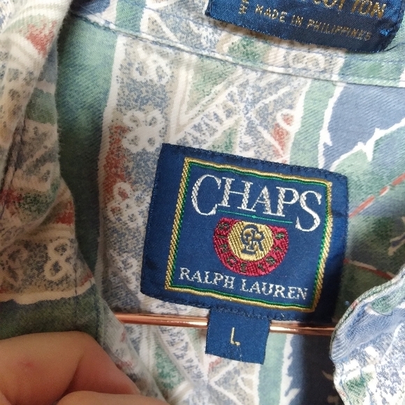 Ralph Lauren Chaps Cotton Short Sleeve Hawaiian Button Up Shirt Size Large - Picture 13 of 13